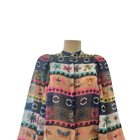 Vilagallo Womens Button Front Long Sleeve Top Size 38 Whimsical Fairy Sheer - Picture 3 of 16